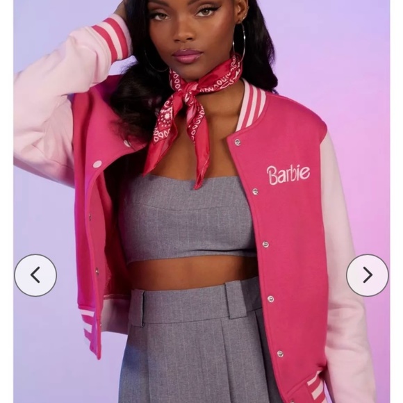 Barbie Varsity Jacket Hot Topic Size XL Pink Barbie Ponytail Logo NWT - Picture 2 of 3